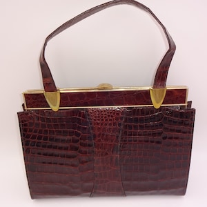 Vintage dunkelbraun Vassar echter Alligator Geldbörse Tasche Handtasche Goldton Trim