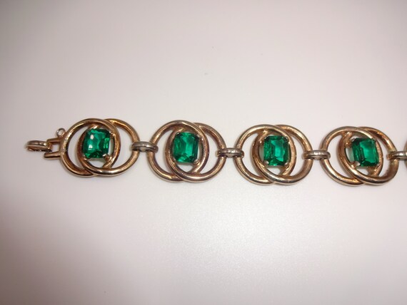 Vintage REJA Emerald Green Rhinestones and Gold T… - image 4
