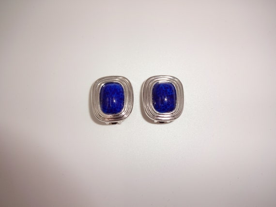 Vintage Christian Dior Silver Tone & Blue Clip On… - image 6