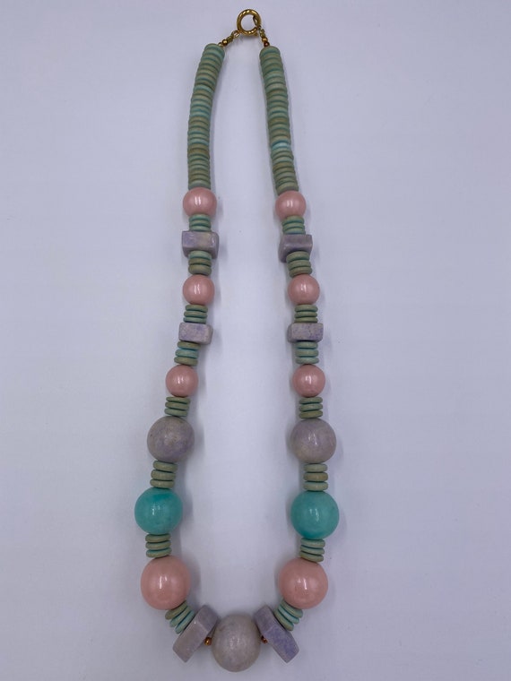 Vintage 1980s 1990s Pastel Chunky Wooden Beads Ne… - image 5