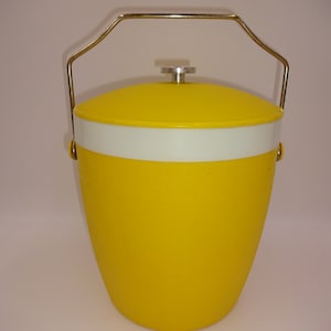 Vintage Yellow White Olympian Therm-O-Ware Ice Bucket With Lid & Handle