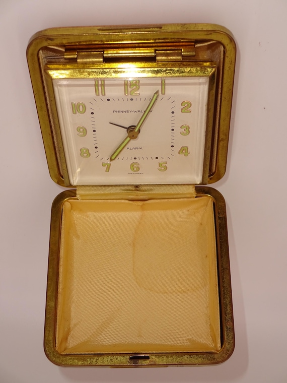 Vintage Phinney Walker Brass Wind up Desk Travel Alarm Clock in