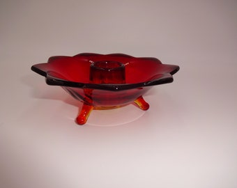 Vintage Fenton Ruby Red Glass 3-Toed Three-Toed Candle Candlestick Holder