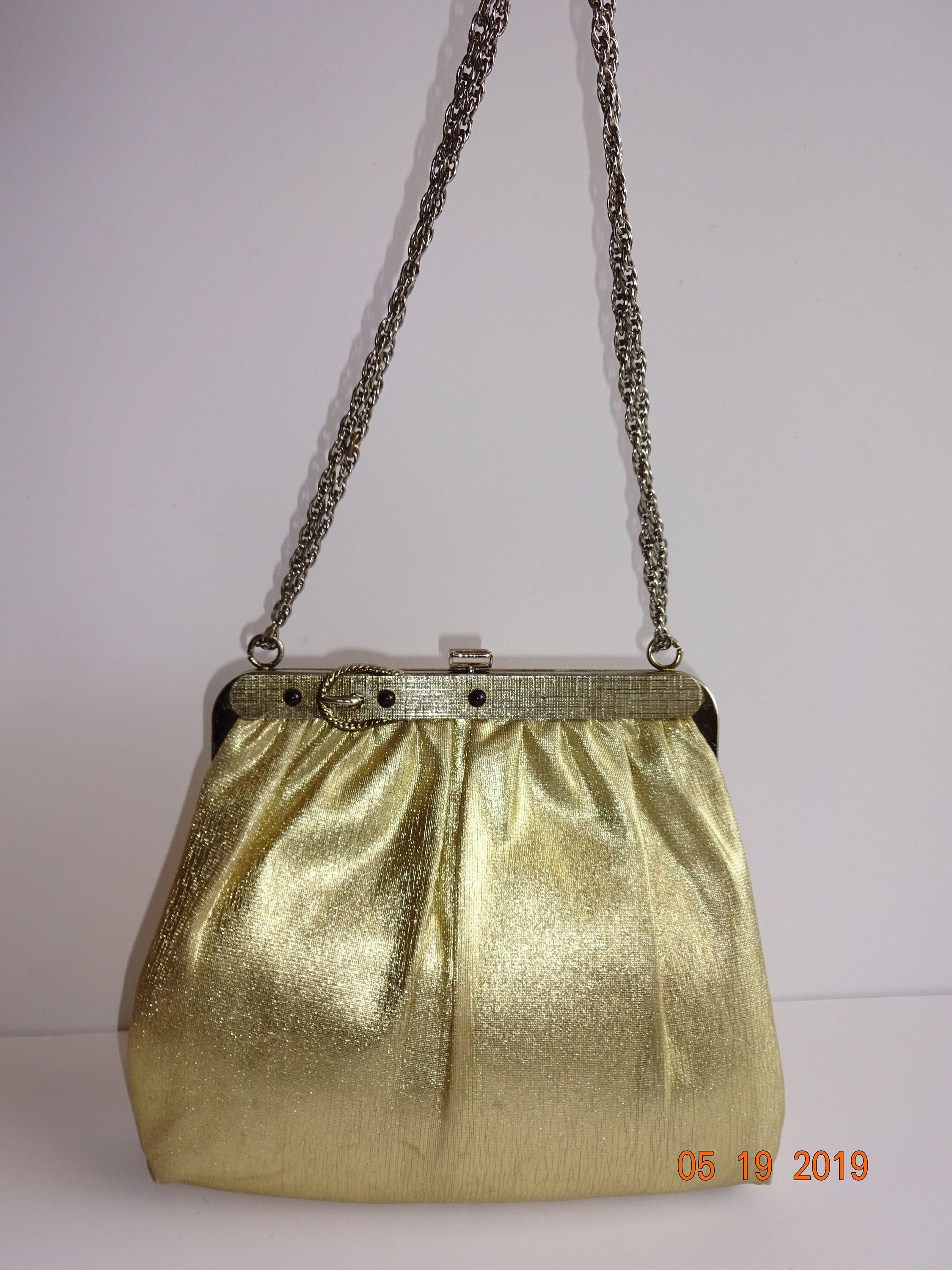 VINTAGE 1960s H L GOLD EVENING BAG WITH UNIQUE CHAIN HANDLE AND LOVEL –  Vintage Clothing & Fashions