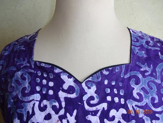 2 Piece Vintage Purple White Batik Pants Top 1980… - image 3