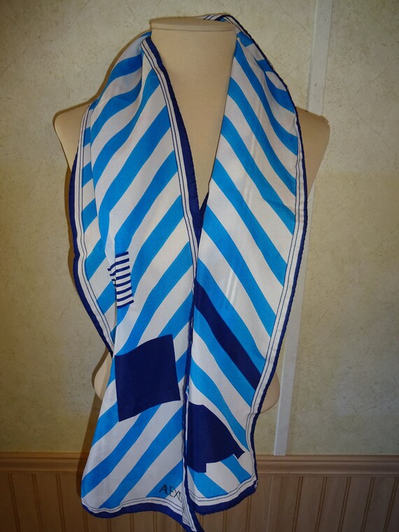 Vintage Womens Alexis Kirk Scarf Blue White Stripe