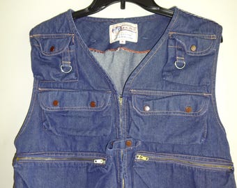Vintage 1970-tals Stan Hui Design The B.D. Vest Denim Fishing Utility Vest M fickor