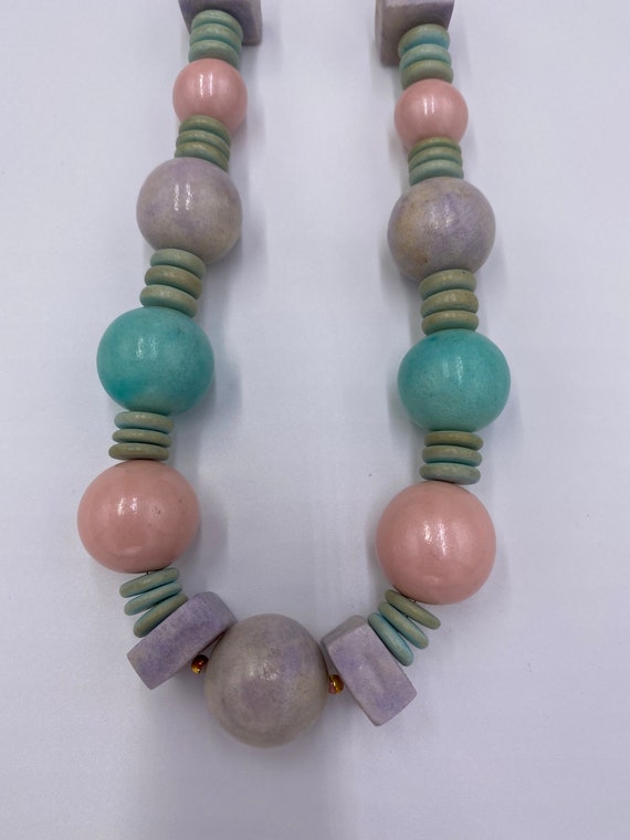 Vintage 1980s 1990s Pastel Chunky Wooden Beads Ne… - image 4