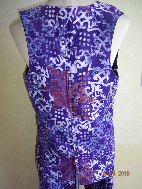 2 Piece Vintage Purple White Batik Pants Top 1980… - image 4