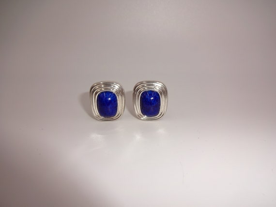 Vintage Christian Dior Silver Tone & Blue Clip On… - image 4