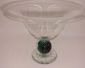 Vintage Fritz Lauenstein handblåst handgjord konstglas virvel marmor skål 1993