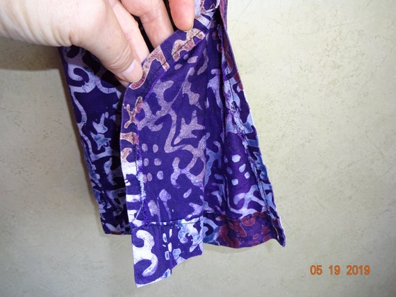 2 Piece Vintage Purple White Batik Pants Top 1980… - image 8