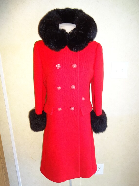 Vintage Womens Wool Coat 1960s 1970s Red Knox Fau… - image 2