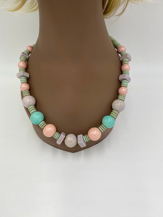 Vintage 1980s 1990s Pastel Chunky Wooden Beads Ne… - image 2