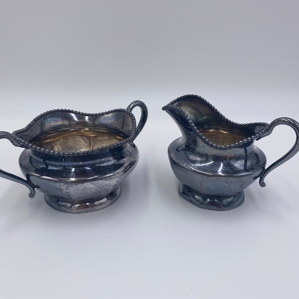 Vintage Tarnished Rogers & Bro Triple Plate Silverplate Creamer and Sugar Bowl 5363