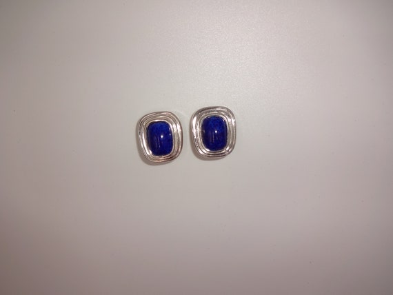 Vintage Christian Dior Silver Tone & Blue Clip On… - image 5