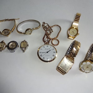 9 Vintage Watches Repairs Parts Womens Mens Helbros Elco CVP Jurgensen Koryvent Lot