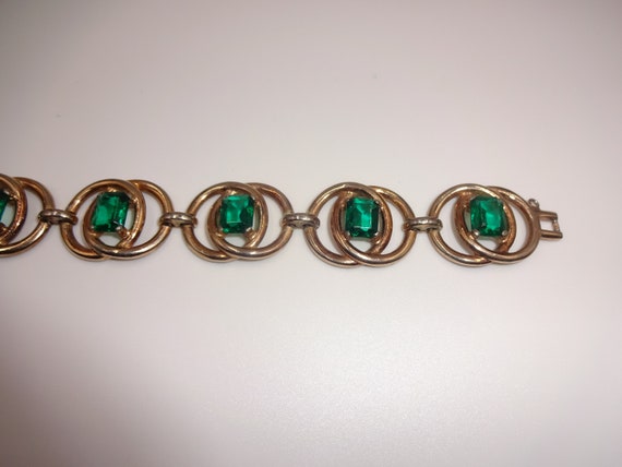 Vintage REJA Emerald Green Rhinestones and Gold T… - image 5