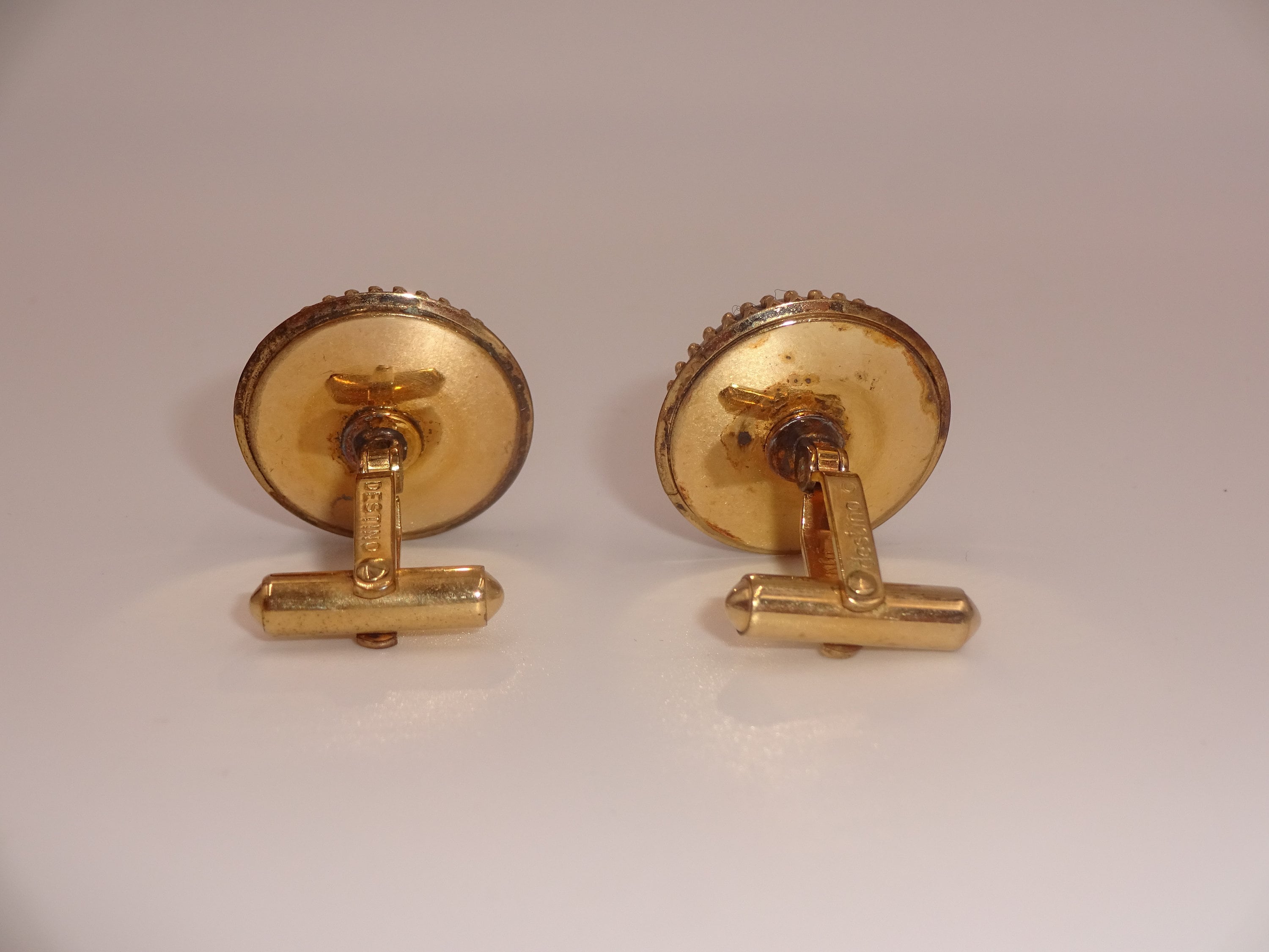 Boutons De Manchette Vintage Dorés Et Verts - Femme - Occasion Bon état