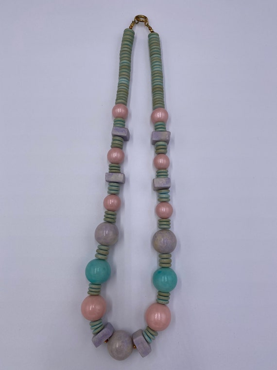 Vintage 1980s 1990s Pastel Chunky Wooden Beads Ne… - image 3