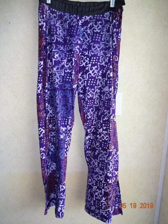 2 Piece Vintage Purple White Batik Pants Top 1980… - image 5