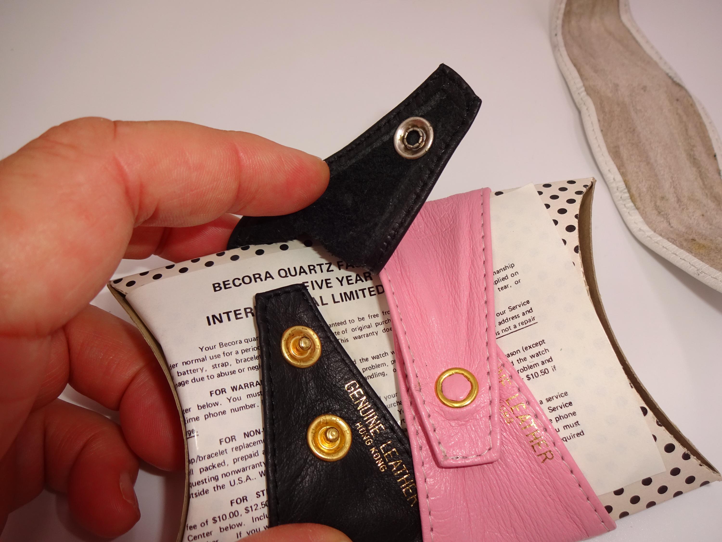 3 Vintage Becora Leather Watch Bands Straps Black Pink White Replacements 3 Vintage Becora Wardrobe Interchangeable Leather Watch  main image 2