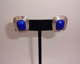 Vintage Christian Dior Silver Tone & Blue Clip on Earrings  display picture 1