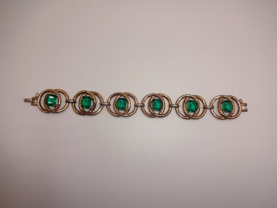 Vintage REJA Emerald Green Rhinestones and Gold T… - image 3