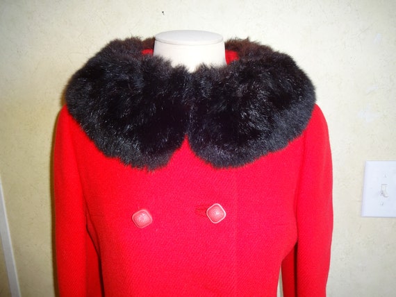 Vintage Womens Wool Coat 1960s 1970s Red Knox Fau… - image 3