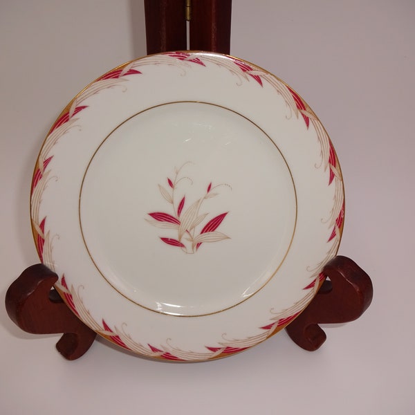 Vintage Citadel China Cavalier Bread Plate 7" White Pink Leaves 7447 Japan
