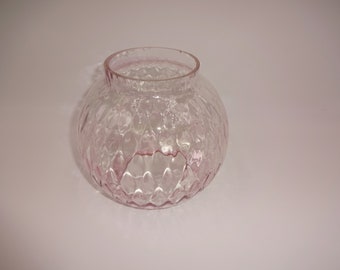 Plafonnier vintage rond rose en verre transparent avec diamants, abat-jour globe, ouverture de 2-7/8 po.