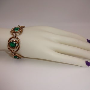 Vintage REJA Emerald Green Rhinestones and Gold Tone Bracelet 7-1/4&quot; Marked