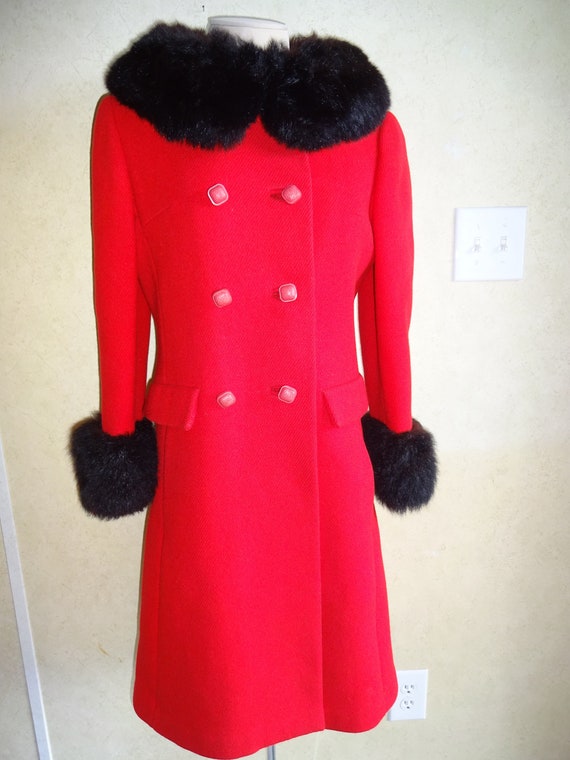 Vintage Womens Wool Coat 1960s 1970s Red Knox Fau… - image 1