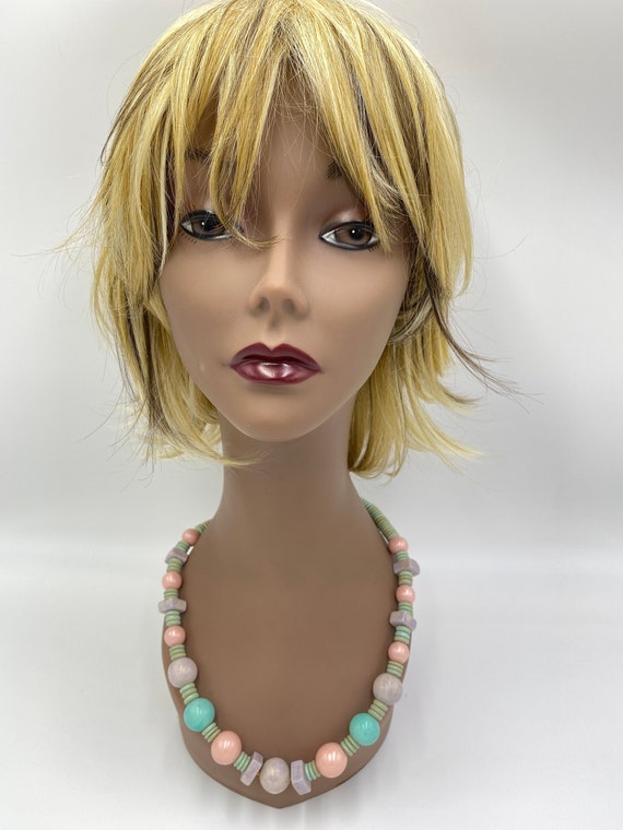 Vintage 1980s 1990s Pastel Chunky Wooden Beads Ne… - image 1