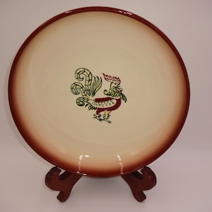 Vintage 1940s 1950s Tan Brown Brock Chanticleer Large Salad Vegetable Serving Bowl Rooster USA