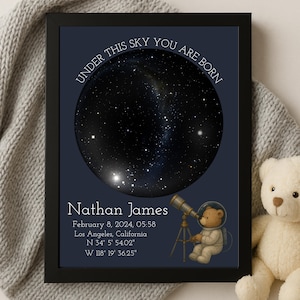 Custom Star Map with Baby Birth Details – Personalized Newborn Gift for Parents | Baby Shower Keepsake | Unique Nursery Wall Art