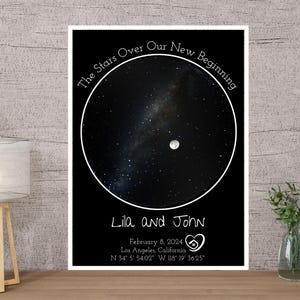 Carte des étoiles personnalisée pour une nouvelle maison | affiche de ciel nocturne | Cadeau de première maison | Carte du monde personnalisée | Art mural cadeau de pendaison de crémaillère