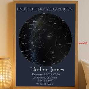Carte des étoiles personnalisée avec les détails de la naissance du bébé : cadeau de naissance personnalisé pour les parents | Souvenir de baby shower | Décoration murale unique pour chambre d'enfant