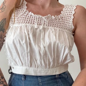 1900s antique Edwardian crochet yoke sleeveless cropped corset cover blouse