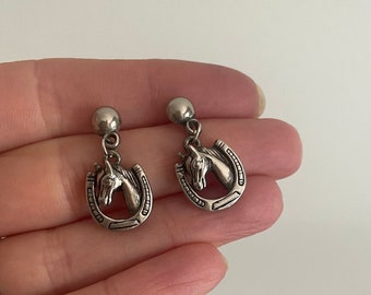 1970s 80s silver horse earrings with post back