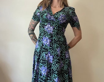 1990s 90s southwestern floral wrap top midi dress