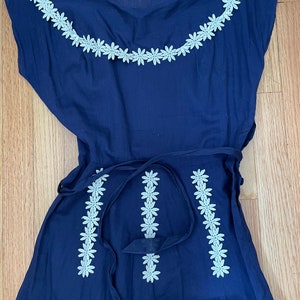 1930s 40s sheer cotton navy blue daisy dress small 28 waist image 7