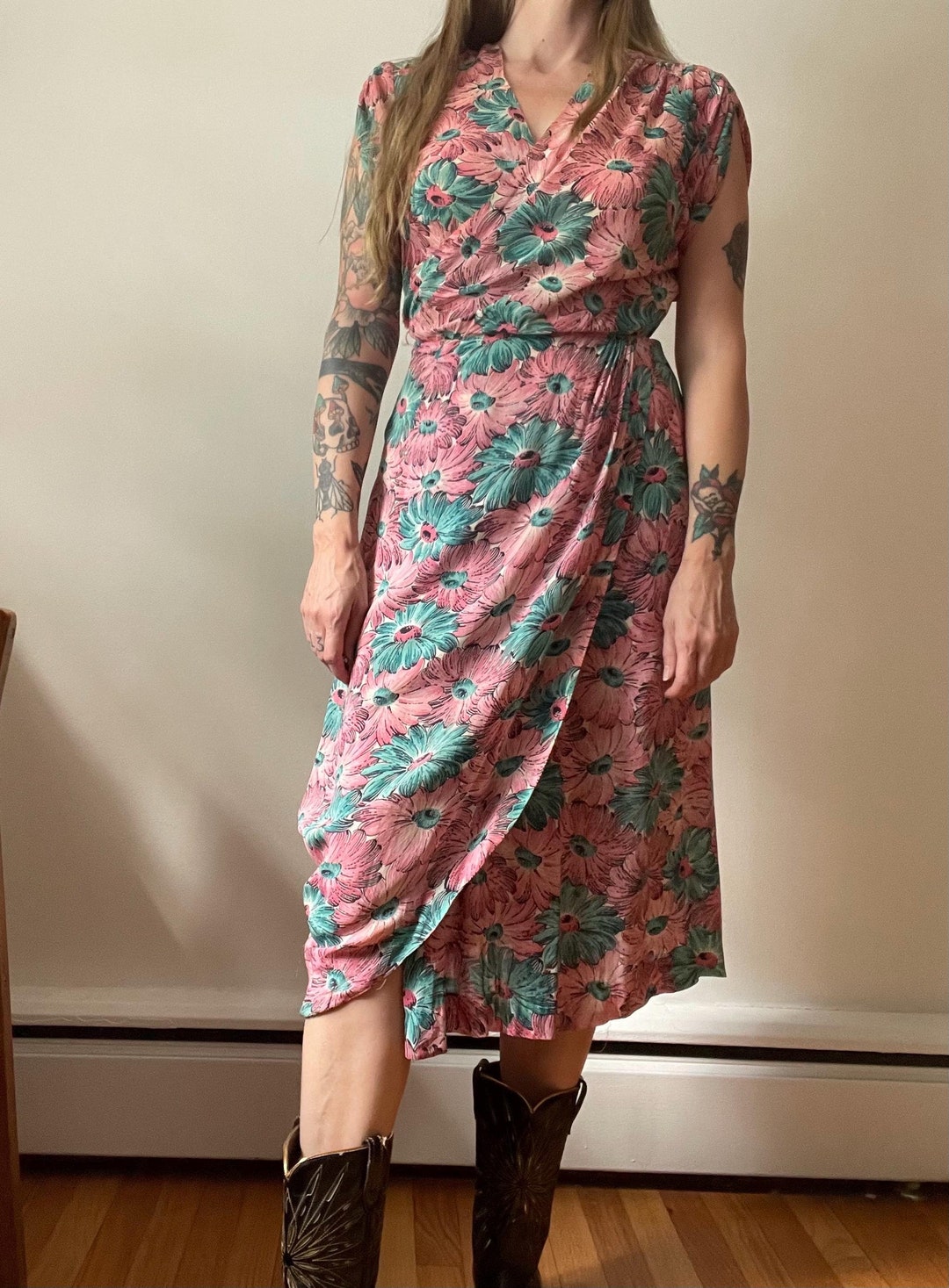 S | 1930s/1940s Petrol Blue Rayon Dress main image 0
