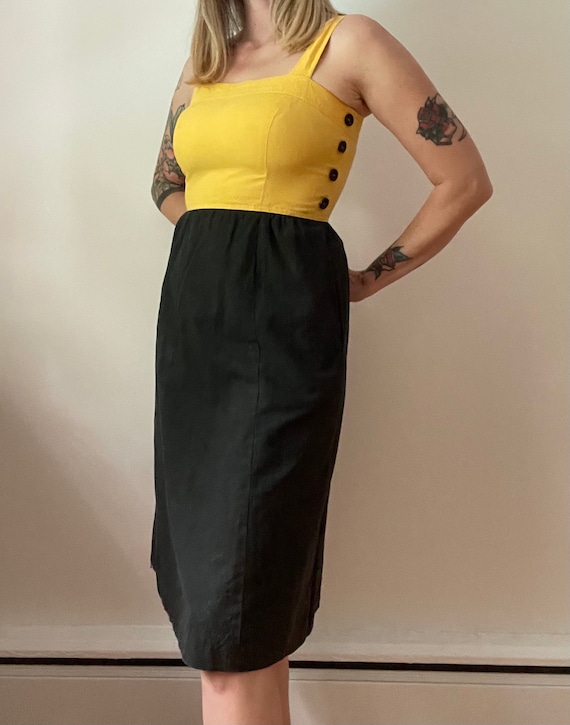 80s Non Stop black and yellow cotton dress - image 6