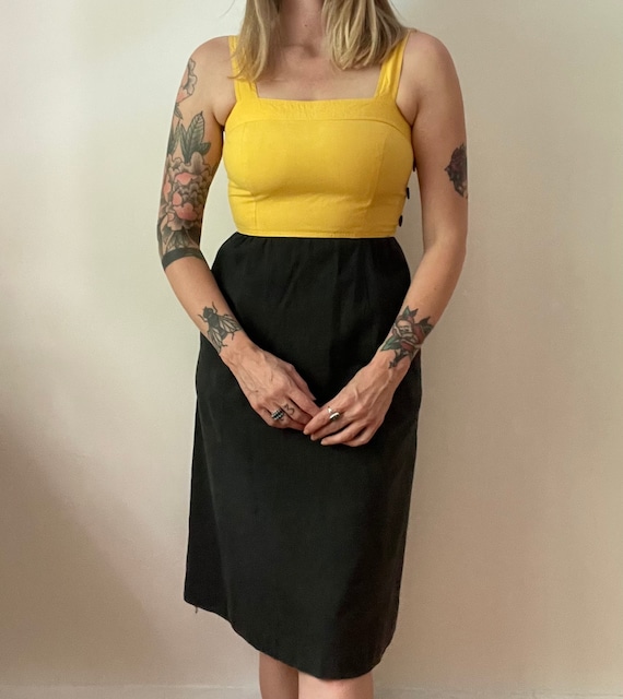 80s Non Stop black and yellow cotton dress - image 8