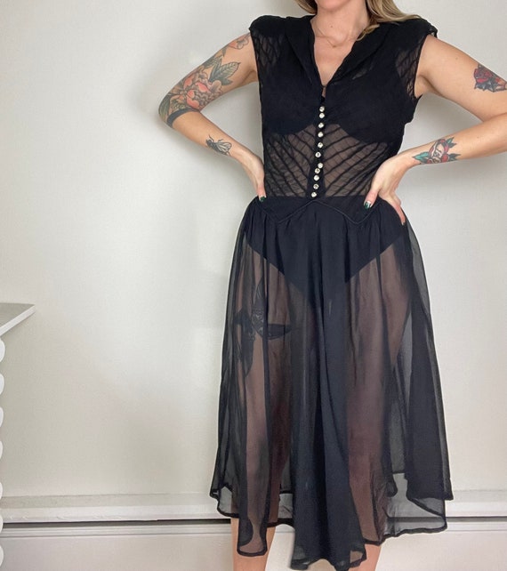 1930s 1940s black sheer evening dress size medium… - image 10