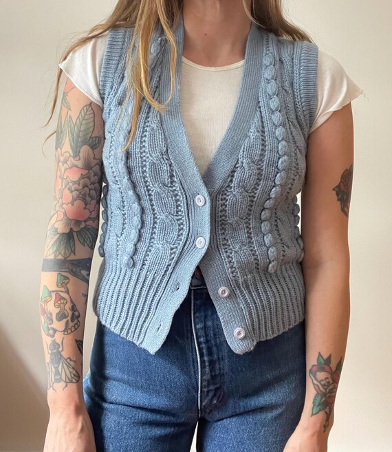 Jayne Blue Cable Knit Sweater Vest