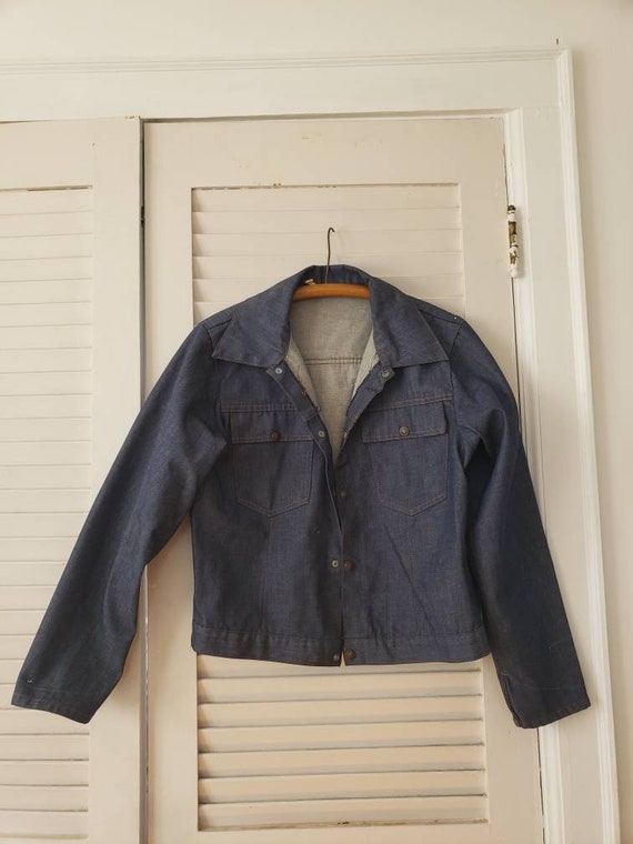 50s 60s dark denim snap up work jacket
