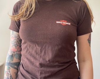1970s 80s Harley Davidson West Branch Michigan brown t shirt small tee