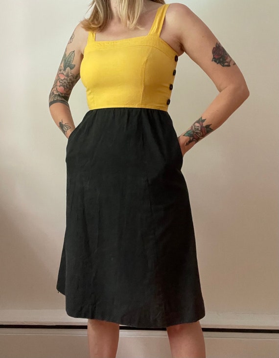 80s Non Stop black and yellow cotton dress - image 9